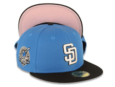 San Diego Padres New Era MLB 59FIFTY 5950 Fitted Cap Hat Royal Blue Crown Black Visor White/Black Logo 40th Anniversary Side Patch Pink UV