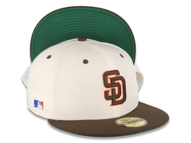 San Diego Padres New Era MLB 59FIFTY 5950 Fitted Cap Hat Cream Crown Brown Visor Brown/Orange Logo Batterman Batty Side Patch Green UV
