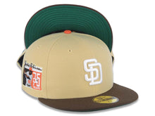 Load image into Gallery viewer, San Diego Padres New Era MLB 59FIFTY 5950 Fitted Cap Hat Vegas Gold Crown Brown Visor White Logo Jackie Robinson 75th Anniversary Side Patch
