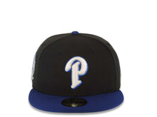 Load image into Gallery viewer, San Diego Padres New Era MLB 59FIFTY 5950 Fitted Cap Hat Black Crown Dark Royal Blue Visor Glow White/Metallic Silver 25th Anniversary Side Patch
