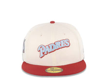 Load image into Gallery viewer, San Diego Padres New Era MLB 59FIFTY 5950 Fitted Cap Hat Cream Crown Maroon Visor Sky Blue/Maroon Logo 40th Anniversary Side Patch Sky Blue UV
