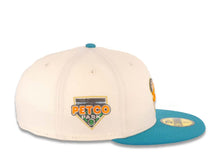 Load image into Gallery viewer, San Diego Padres New Era MLB 59FIFTY 5950 Fitted Cap Hat Cream Crown Teal Visor Orange/ Metallic Gold Petco Park Side Patch Gray UV
