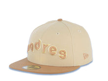 Load image into Gallery viewer, San Diego Padres New Era MLB 59FIFTY 5950 Fitted Cap Hat Vegas Gold Crown Light Brown Visor Light Brown/Yellow Script Logo 1978 All-Star Game Side Patch
