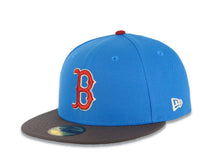 Load image into Gallery viewer, Boston Red Sox New Era MLB 59FIFTY 5950 Fitted Cap Hat Cardinal Blue Crown Dark Gray Visor Metallic Red/Cream Logo 1999 All-Star Game Side Patch Gray UV

