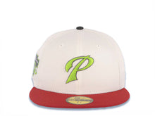 Load image into Gallery viewer, San Diego Padres New Era MLB 59FIFTY 5950 Fitted Cap Hat Cream Crown Red Visor Light Green P Script Logo 50th Anniversary Side Patch Gray UV
