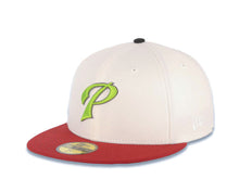 Load image into Gallery viewer, San Diego Padres New Era MLB 59FIFTY 5950 Fitted Cap Hat Cream Crown Red Visor Light Green P Script Logo 50th Anniversary Side Patch Gray UV
