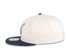 Load image into Gallery viewer, San Diego Padres New Era MLB 59FIFTY 5950 Fitted Cap Hat Cream Crown Navy Blue Visor Navy Swinging Friar Logo Jackie Robinson 50th Anniversary Side Patch
