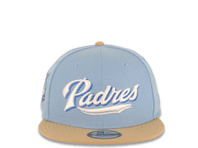 Load image into Gallery viewer, San Diego Padres New Era MLB 9FIFTY 950 Snapback Cap Hat Sky Blue Crown Khaki Visor Blue/White Script Logo 40th Anniversary Side Patch Pink UV
