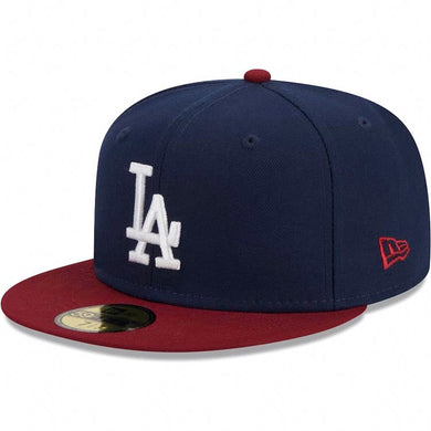 Los Angeles Dodgers New Era MLB 59FIFTY 5950 Fitted Cap Hat Navy Blue Crown Cardinal Visor White Logo (2-Tone Color Pack)