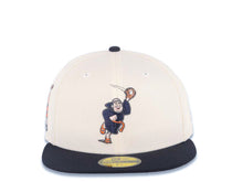 Load image into Gallery viewer, San Diego Padres New Era MLB 59FIFTY 5950 Fitted Cap Hat Cream Crown Navy Blue Visor Navy/Metallic Brown Catching Friar Logo Batting Friar Side Patch
