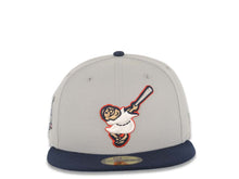 Load image into Gallery viewer, San Diego Padres New Era MLB 59FIFTY 5950 Fitted Cap Hat Gray Crown Navy Blue Visor White/Red Swinging Friar Logo 40th Anniversary Side Patch Blue UV
