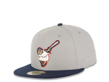 Load image into Gallery viewer, San Diego Padres New Era MLB 59FIFTY 5950 Fitted Cap Hat Gray Crown Navy Blue Visor White/Red Swinging Friar Logo 40th Anniversary Side Patch Blue UV
