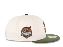 Load image into Gallery viewer, San Diego Padres New Era MLB 59FIFTY 5950 Fitted Cap Hat Cream Crown Olive Visor Brown/Olive Green Logo 40th Anniversary Side Patch Brown UV
