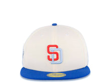 Load image into Gallery viewer, San Diego Padres New Era MLB 59FIFTY 5950 Fitted Cap Hat Cream Crown Light Royal Blue Visor Red/Sky Blue Logo 1998 World Series Side Patch
