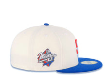 Load image into Gallery viewer, San Diego Padres New Era MLB 59FIFTY 5950 Fitted Cap Hat Cream Crown Light Royal Blue Visor Red/Sky Blue Logo 1998 World Series Side Patch
