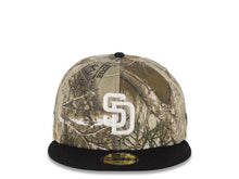 Load image into Gallery viewer, (Glow White) San Diego Padres New Era MLB 59FIFTY 5950 Fitted Cap Hat Real Tree Edge Camo Crown Black Visor Glow White Logo Batterman Batty Side Patch
