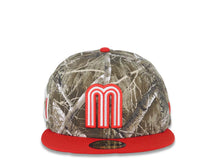 Load image into Gallery viewer, Mexico New Era 59FIFTY 5950 Fitted Cap Hat Real Tree Edge Camo Crown Red Visor Glow White/Red Logo Mexico Flag Side Patch Green UV
