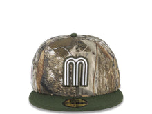 Load image into Gallery viewer, Mexico New Era 59FIFTY 5950 Fitted Cap Hat Real Tree Edge Camo Crown Olive Green Visor White/Olive Green Logo Mexico Flag Side Patch Gray UV
