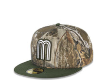 Load image into Gallery viewer, Mexico New Era 59FIFTY 5950 Fitted Cap Hat Real Tree Edge Camo Crown Olive Green Visor White/Olive Green Logo Mexico Flag Side Patch Gray UV
