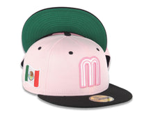 Load image into Gallery viewer, Mexico New Era 59FIFTY 5950 Fitted Cap Hat Pink Crown Black Visor White/Dark Pink Logo Mexico Flag Side Patch Green UV
