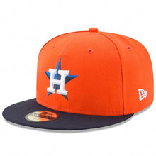 Load image into Gallery viewer, Houston Astros New Era MLB 59FIFTY 5950 Fitted Cap Hat Orange Crown Navy Blue Visor White/Navy Blue Logo 60th Anniversary Side Patch

