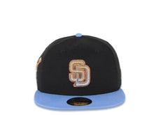 Load image into Gallery viewer, San Diego Padres New Era MLB 59FIFTY 5950 Fitted Cap Hat Black Crown Sky Blue Visor Metallic Brown/Blue Logo El Paso Chihuahua Side Patch
