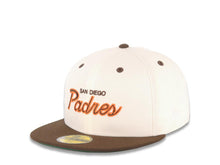 Load image into Gallery viewer, San Diego Padres New Era MLB 59FIFTY 5950 Fitted Cap Hat Cream Crown Light Brown Visor Brown/Orange Script/Text Logo Batterman Batty Side Patch
