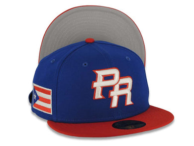 Puerto Rico New Era World Baseball Classic WBC 59FIFTY 5950 Fitted Cap Hat Royal Blue Crown Red Visor Cream/Red Logo Gray UV