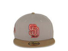 Load image into Gallery viewer, San Diego Padres New Era MLB 59FIFTY 5950 Fitted Cap Hat Gray Crown Khaki Visor Metallic Red/Gray Logo Lake Elsinore Storm Side Patch Red UV
