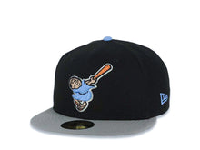 Load image into Gallery viewer, San Diego Padres New Era MLB 59FIFTY 5950 Fitted Cap Hat Black Crown Gray Visor Sky Blue Swinging Friar Logo Stadium Side Patch Sky Blue UV
