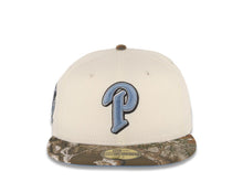 Load image into Gallery viewer, San Diego Padres New Era MLB 59FIFTY 5950 Fitted Cap Hat Cream Crown Real Tree Edge Camo Visor Sky Blue/Black P Logo 25th Anniversary Side Patch
