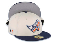 Load image into Gallery viewer, Los Angeles Anaheim Angels New Era MLB 59FIFTY 5950 Fitted Cap Hat Cream Crown Navy Visor Orange/Metallic Gray Logo Batterman Batty Side Patch
