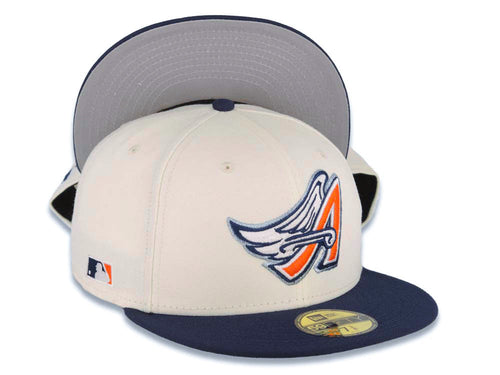 Los Angeles Anaheim Angels New Era MLB 59FIFTY 5950 Fitted Cap Hat Cream Crown Navy Visor Orange/Metallic Gray Logo Batterman Batty Side Patch