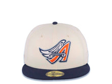 Load image into Gallery viewer, Los Angeles Anaheim Angels New Era MLB 59FIFTY 5950 Fitted Cap Hat Cream Crown Navy Visor Orange/Metallic Gray Logo Batterman Batty Side Patch
