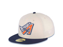 Load image into Gallery viewer, Los Angeles Anaheim Angels New Era MLB 59FIFTY 5950 Fitted Cap Hat Cream Crown Navy Visor Orange/Metallic Gray Logo Batterman Batty Side Patch
