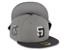 Load image into Gallery viewer, San Diego Padres New Era MLB 59FIFTY 5950 Fitted Cap Hat Gray Crown Dark Gray Visor White/Black Logo 40th Anniversary Side Patch Gray UV
