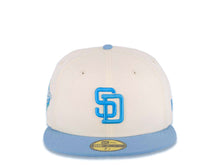 Load image into Gallery viewer, San Diego Padres New Era MLB 59FIFTY 5950 Fitted Cap Hat Cream Crown Sky Blue Visor Blue/Cardinal Blue Logo 1998 World Series Side Patch Gray UV
