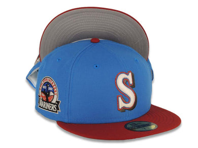 Seattle Mariners New Era MLB 59FIFTY 5950 Fitted Cap Hat Royal Blue Crown Red Visor Glow White/Metallic Red Logo 30th Anniversary Side Patch Gray UV