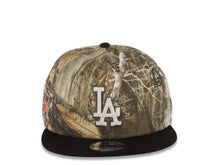 Load image into Gallery viewer, Los Angeles Dodgers New Era MLB 9FIFTY 950 Snapback Cap Hat Real Tree Edge Crown Black Visor Glow White/Metallic Black Logo 50th Anniversary SidePatch
