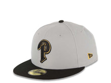 Load image into Gallery viewer, (Youth) San Diego Padres New Era MLB 59FIFTY 5950 Kid Fitted Cap Hat Gray Crown Black Visor Black/Metallic Gold Logo 25th Anniversary Side Patch
