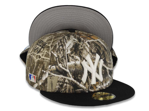 New York Yankees New Era MLB 59FIFTY 5950 Fitted Cap Hat Real Tree Edge Camo Crown Black Visor Glow White Logo Batterman Batty Side Patch Gray UV