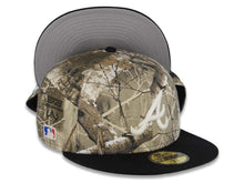 Load image into Gallery viewer, Atlanta Braves New Era MLB 59FIFTY 5950 Fitted Cap Hat Real Tree Edge Camo Crown Black Visor Glow White Logo Batterman Batty Side Patch Gray UV
