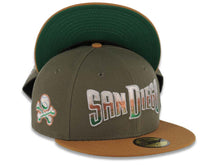 Load image into Gallery viewer, San Diego Padres New Era MLB 59FIFTY 5950 Fitted Cap Hat Olive Crown Brown Visor Cream/Metallic Brown/Green Gradient Logo El Paso Chihuahua Side Patch
