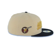Load image into Gallery viewer, San Diego Padres New Era MLB 59FIFTY 5950 Fitted Cap Hat Vegas Gold Crown Black Visor Metallic Gold/Red Script Logo Swinging Friar Side Patch Dark
