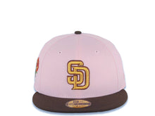 Load image into Gallery viewer, San Diego Padres New Era MLB 59FIFTY 5950 Fitted Cap Hat Pink Crown Brown Visor Metallic Gold/Brown Logo with Rose Side Patch Gray UV
