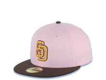 Load image into Gallery viewer, San Diego Padres New Era MLB 59FIFTY 5950 Fitted Cap Hat Pink Crown Brown Visor Metallic Gold/Brown Logo with Rose Side Patch Gray UV
