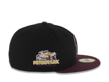 Load image into Gallery viewer, San Diego Padres New Era MLB 59FIFTY 5950 Fitted Cap Hat Black Crown Maroon Visor Maroon/Metallic Silver/Gold P Logo Petco Park Side Patch Gray UV
