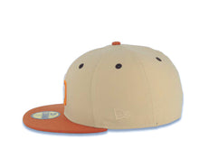 Load image into Gallery viewer, San Diego Padres New Era MLB 59FIFTY 5950 Fitted Cap Hat Vegas Gold Crown Dark Orange Visor Light Khaki/Orange Logo 1992 All-Star Game Side Patch
