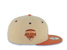 Load image into Gallery viewer, San Diego Padres New Era MLB 59FIFTY 5950 Fitted Cap Hat Vegas Gold Crown Dark Orange Visor Light Khaki/Orange Logo 1992 All-Star Game Side Patch
