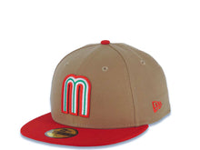 Load image into Gallery viewer, Mexico New Era WBC World Baseball Classic 59FIFTY 5950 Fitted Cap Hat Khaki Crown Red Visor White/Red/Green Logo Mexico Flag Side Patch Gray UV
